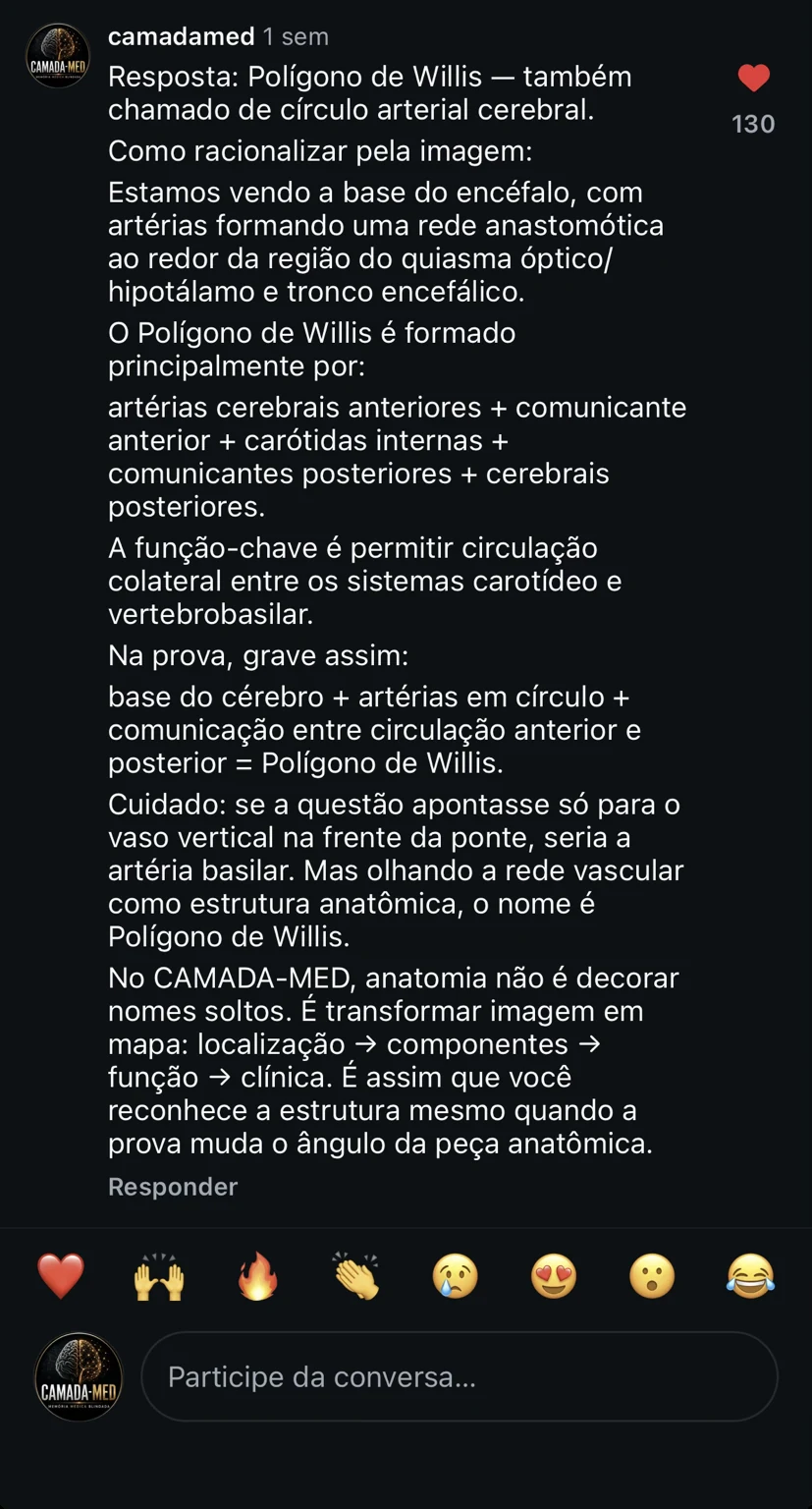 Comentário real do CAMADA-MED com 130 curtidas resolvendo a questão